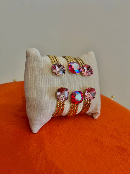 Bague Swarovski cristal rose et rouge sur monture dorée