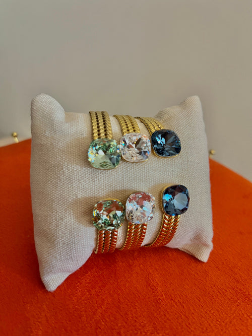 Bague Swarovski cristal vert, rose et bleu sur monture dorée